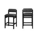 Roundhill Linen Textured Fabric Upholstered Counter Stool In Black - Image 2