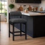Roundhill Linen Textured Fabric Upholstered Counter Stool In Black - Image 10