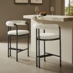 Turin Curved Back Boucle and Metal Counter Stool In Black Pearl - Image 8