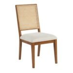 Butterfly Linen Textured Fabric Upholstered Dining Chair In Walnut - Image 3