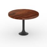 Round Solid Wood Dining Table with Metal Pedestal Base – Modern & Stylish