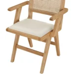 Abby Vegan Leather Upholstered Dining Arm Chair In Cream - Image 7