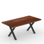 Solid Wood Rectangular Dining Table with X-Shape Metal Legs – Modern Industrial Style